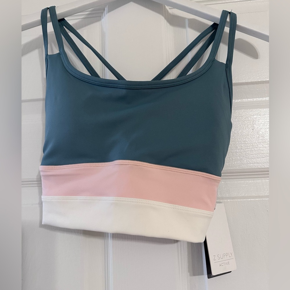 Z Supply Active courtside tank bra NWT teal/mauve/white